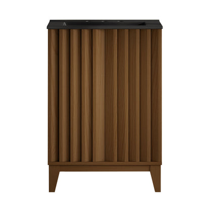 Troyes 24" Freestanding Bathroom Vanity in Brown Oak with Black 3-Hole Widespread Sink Top