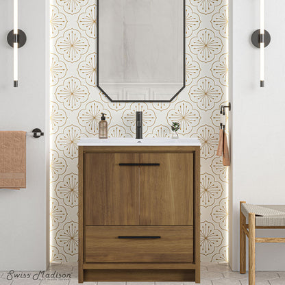 Virage 30" Freestanding Bathroom Vanity in Brown Oak with Sink Top