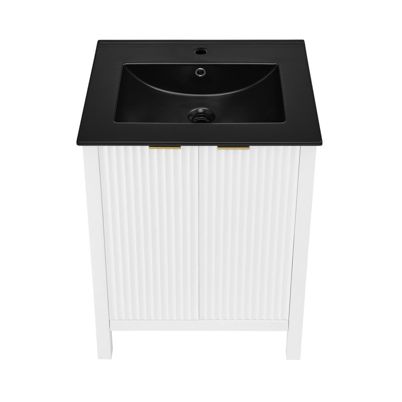 Bastille 24 in. White Bathroom Vanity With Black Ceramic Sink Top