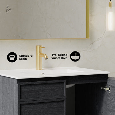 St. Tropez 30" Wall-Mounted Bathroom Vanity in Black Oak with Sink Top