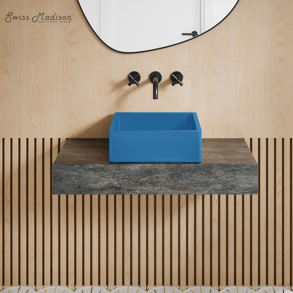 Lisse 15.5" Concrete Square Vessel Sink in Ocean Blue