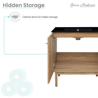Classe 30" Freestanding Bathroom Vanity in Golden Oak with Black Sink Top