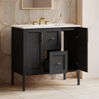 Forme 36" Modular Freestanding Bathroom Vanity with 3-Hole Widespread Top in Black Oak