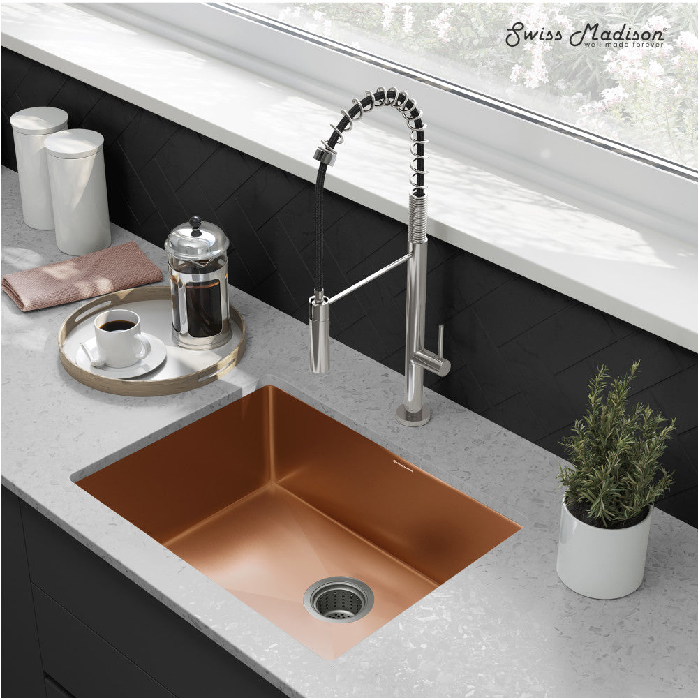 Rivage 23 x 18 Stainless Steel, Single Basin, Undermount Kitchen Sink, Rose Gold