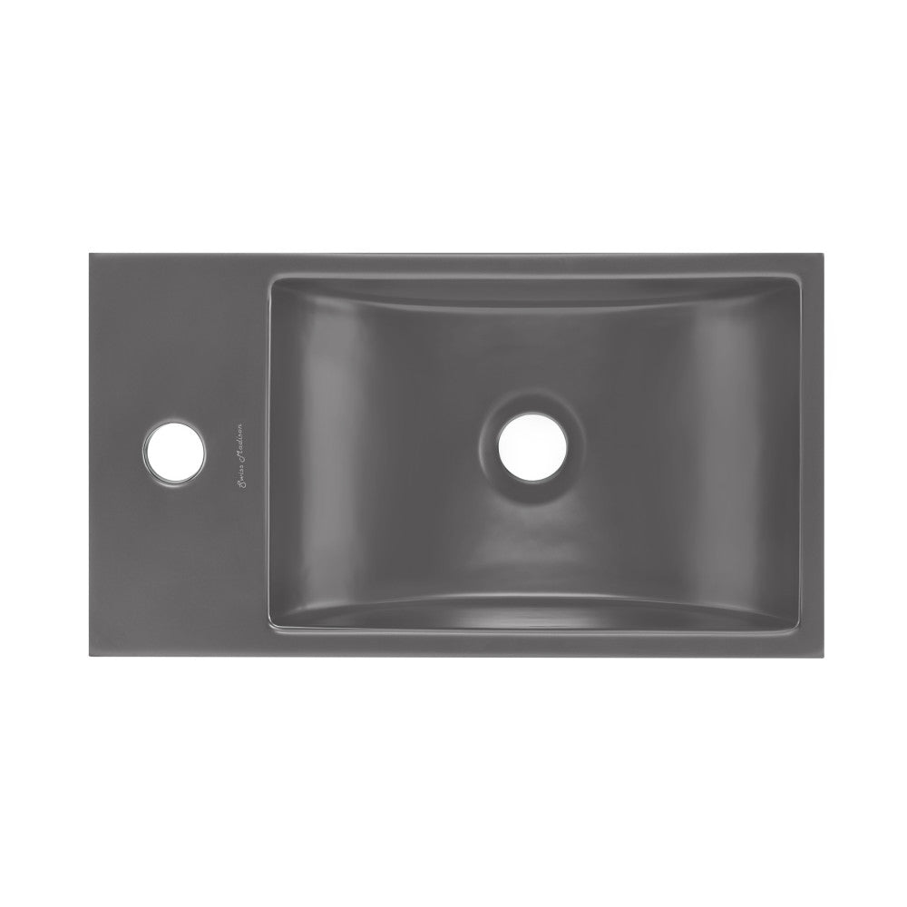 Lisse 16" Concrete Rectangle Wall-Mounted Sink with Left Side Faucet Mount in Matte Dark Gray