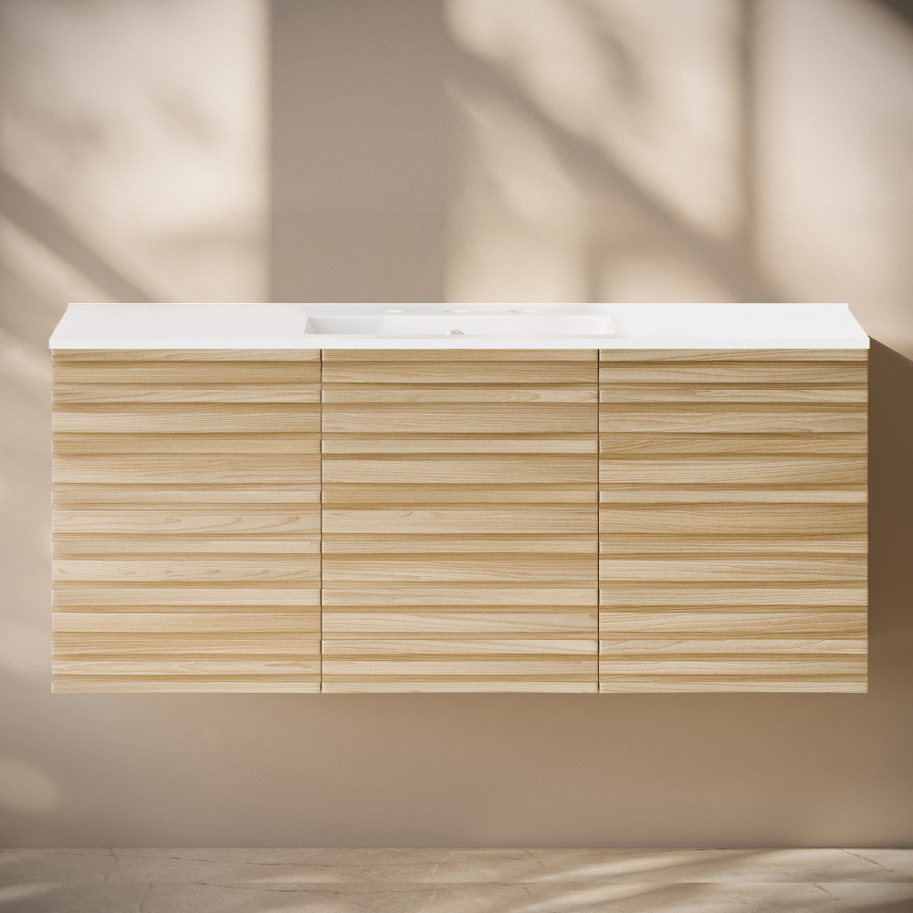 Cascade 48" Wall-Mounted Bathroom Vanity in Natural Oak with 3-Hole Widespread Sink Top