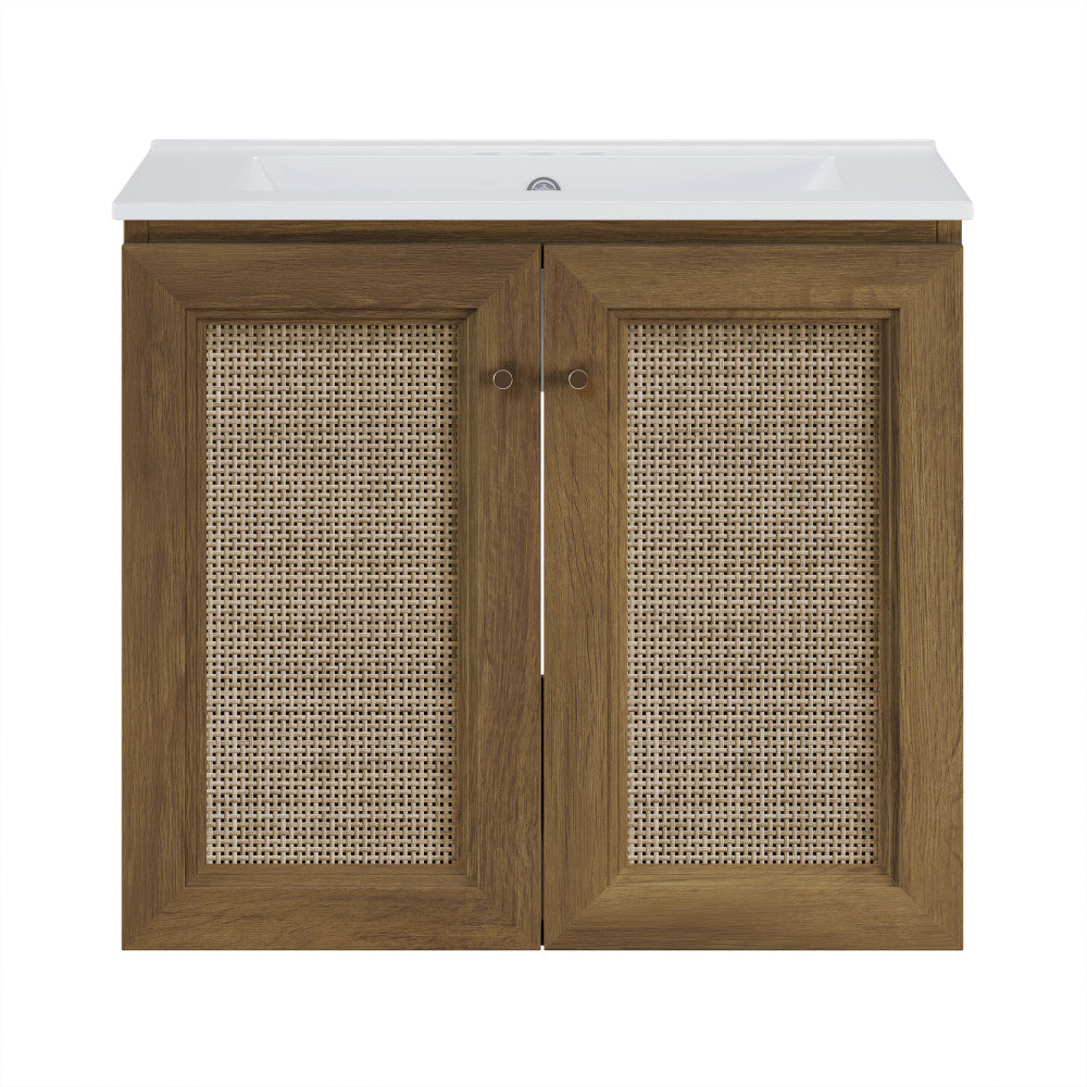 Classe 24" Wall-Mounted Bathroom Vanity in Brown Oak with Centerset Faucet Holes Vanity Top