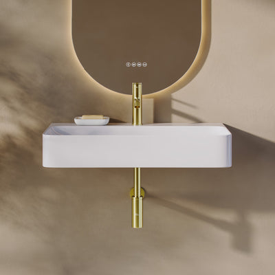 Voltaire 32" Rectangle Vessel Sink in Glossy White with Faucet Mount