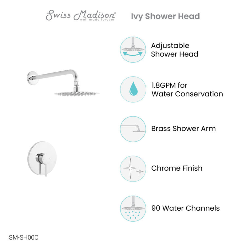 Ivy Single-Handle 1 Spray 8" Wall Mounted Fixed Shower Head in Chrome (Valve Included)