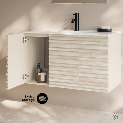 Cascade 36" Wall-Mounted Bathroom Vanity in White Oak with Sink Top