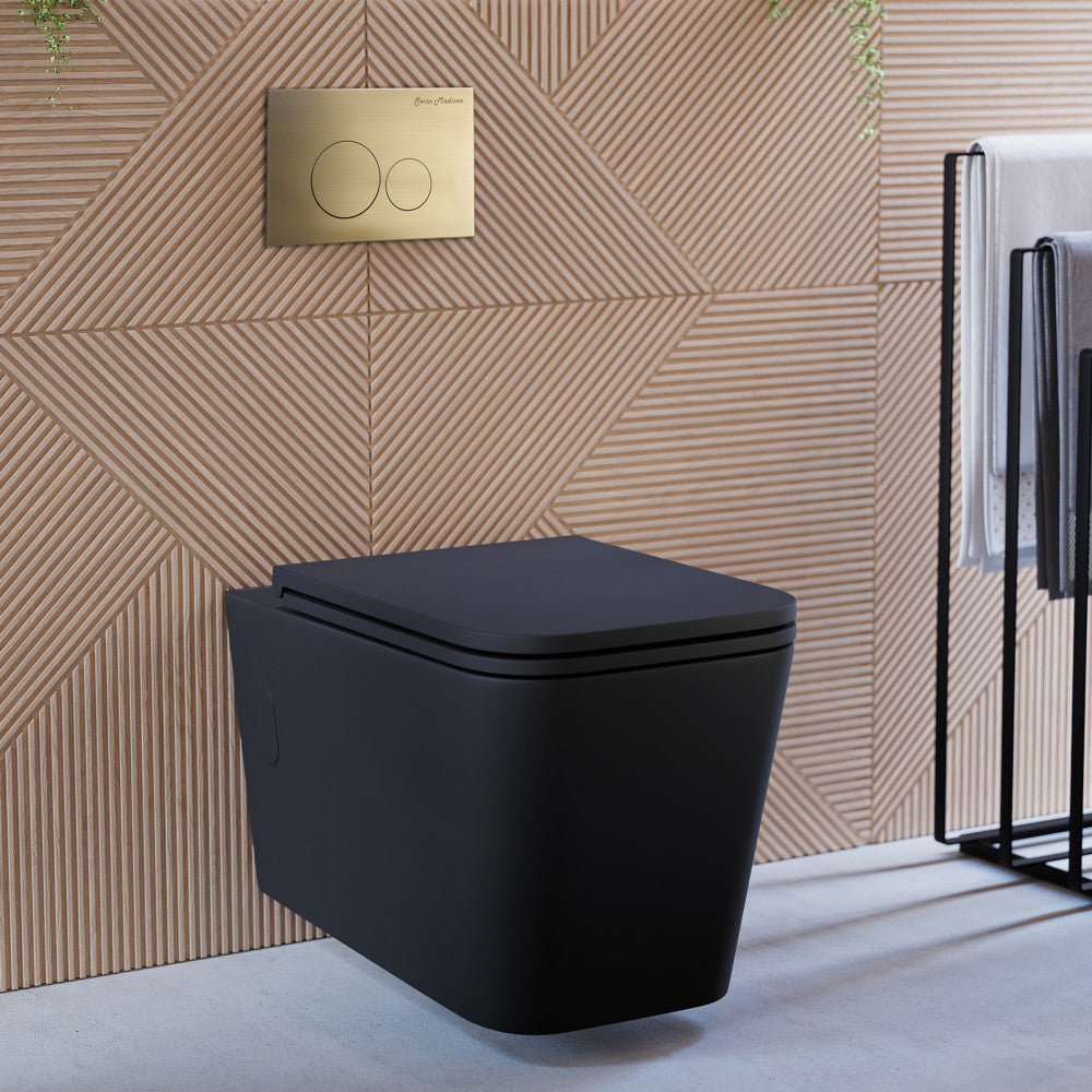 Concorde Wall-Hung Toilet Bundle 0.8/1.6 GPF Dual Flush in Matte Black with Brass Flush Plate