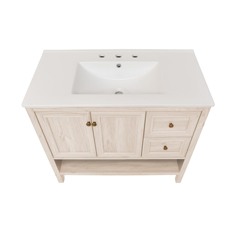 Château 36" Freestanding Bathroom Vanity in White Oak with 3-Hole Widespread Sink Top