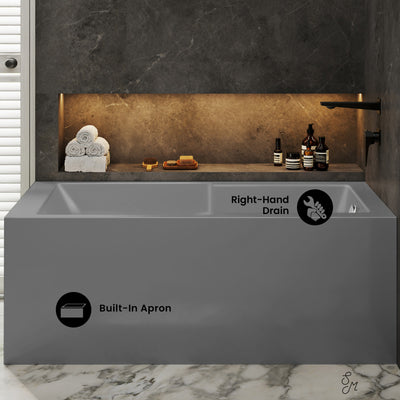 Voltaire 60 x 32 Right Drain Soaking Alcove Corner Apron Bathtub in Glossy Gray