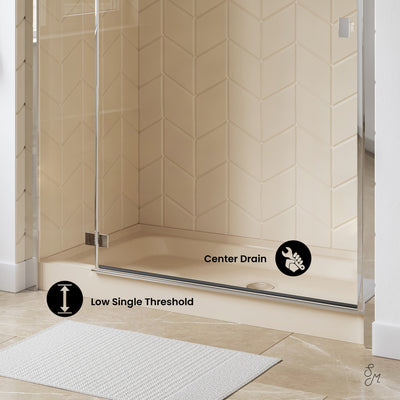 Voltaire 60" x 30" Single-Threshold, Center Drain, Shower Base in Biscuit