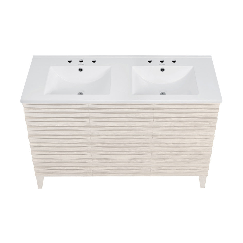 Cascade 48" Freestanding Bathroom Vanity in White Oak with 3-Hole Widespread Double Basin Sink Top