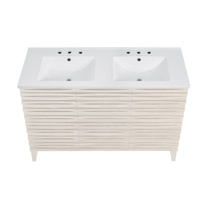 Cascade 48" Freestanding Bathroom Vanity in White Oak with 3-Hole Widespread Double Basin Sink Top