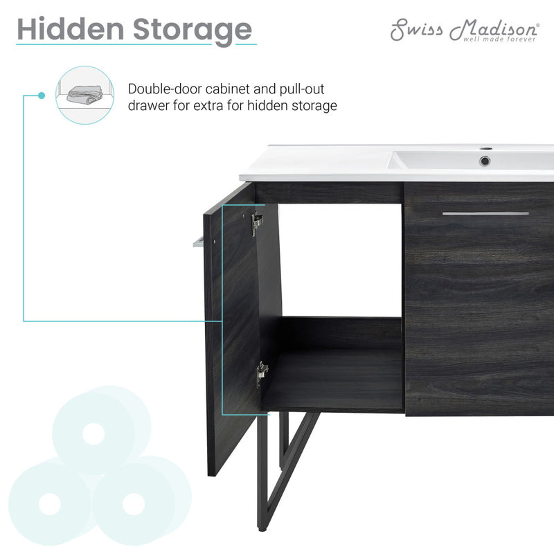 Annecy 48" Freestanding Bathroom Vanity in Black Walnut with Sink Top