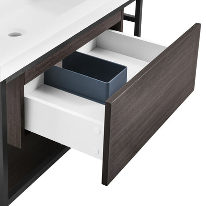 Claire 30" Wall-Mounted Bathroom Vanity in Black Oak with Sink Top