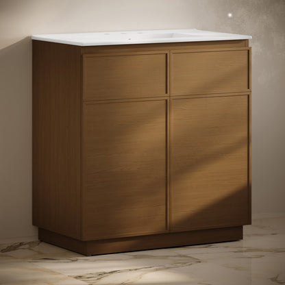 St. Tropez 36" Freestanding Bathroom Vanity in Brown Oak with 3-Hole Widespread Sink Top