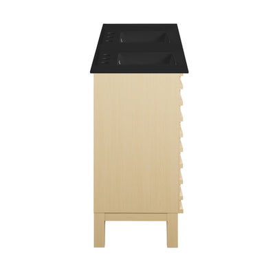 Cascade 48 in. Natural Oak, Double Basin Bathroom Vanity With Black, 3-Hole Ceramic Sink Top