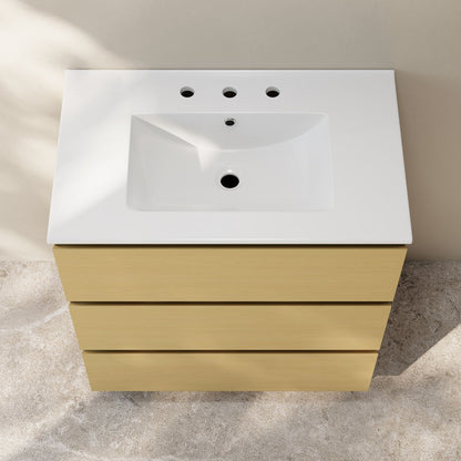 Liberte 30" Freestanding Bathroom Vanity in Natural Oak with 3-Hole Widespread Sink Top