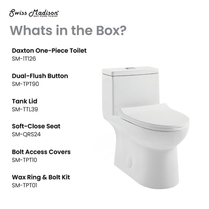 Elongated one-piece dual-flush toilet with soft-close seat and smooth skirted trapway in white ceramic.
