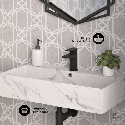 Claire 22" Rectangle Wall-Mount Bathroom Sink in White Marble