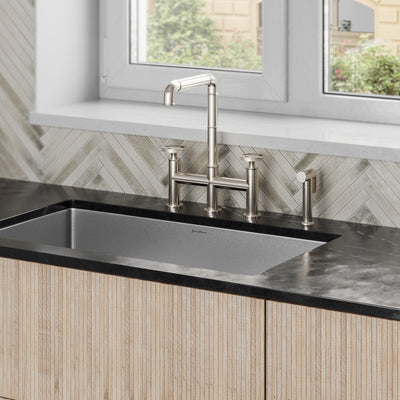 Avallon Pro Widespread Kitchen Faucet with Side Sprayer in Brushed Nickel