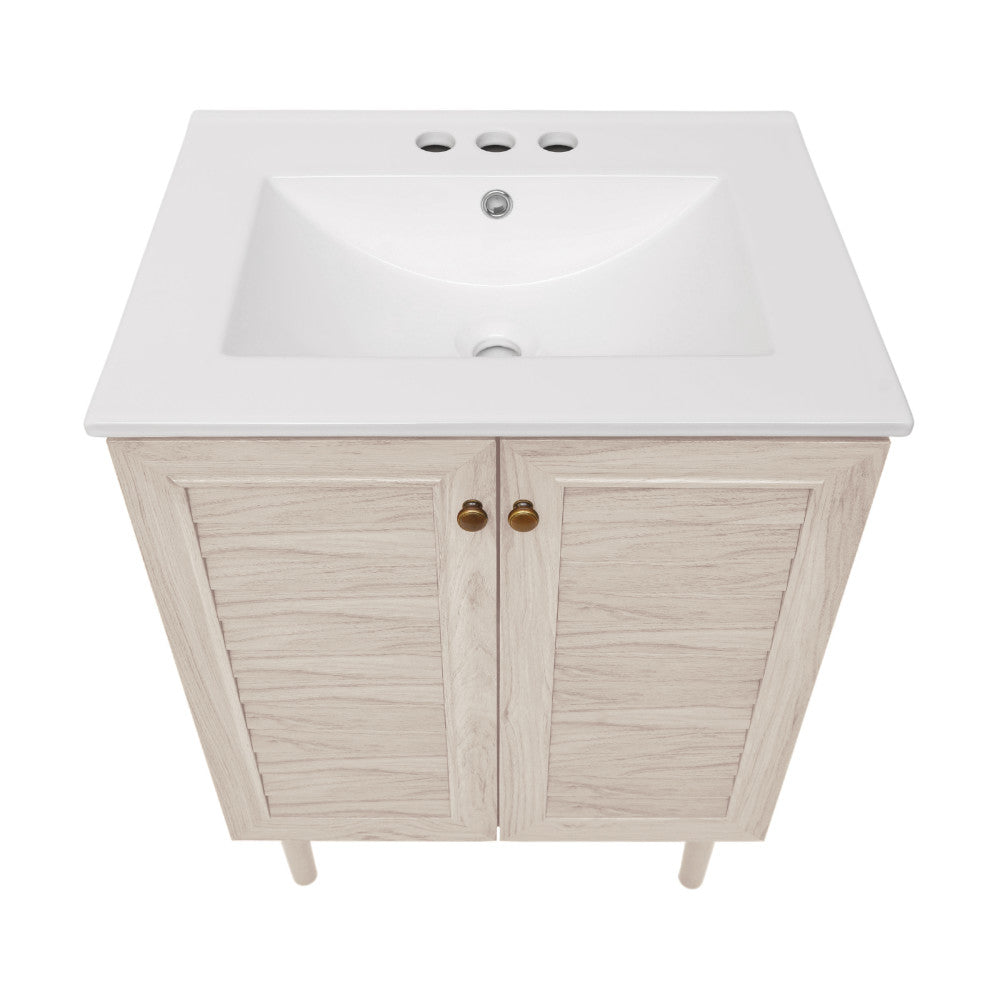 Bron 24" Freestanding Bathroom Vanity in White Oak with 3-Hole Centerset Sink Top