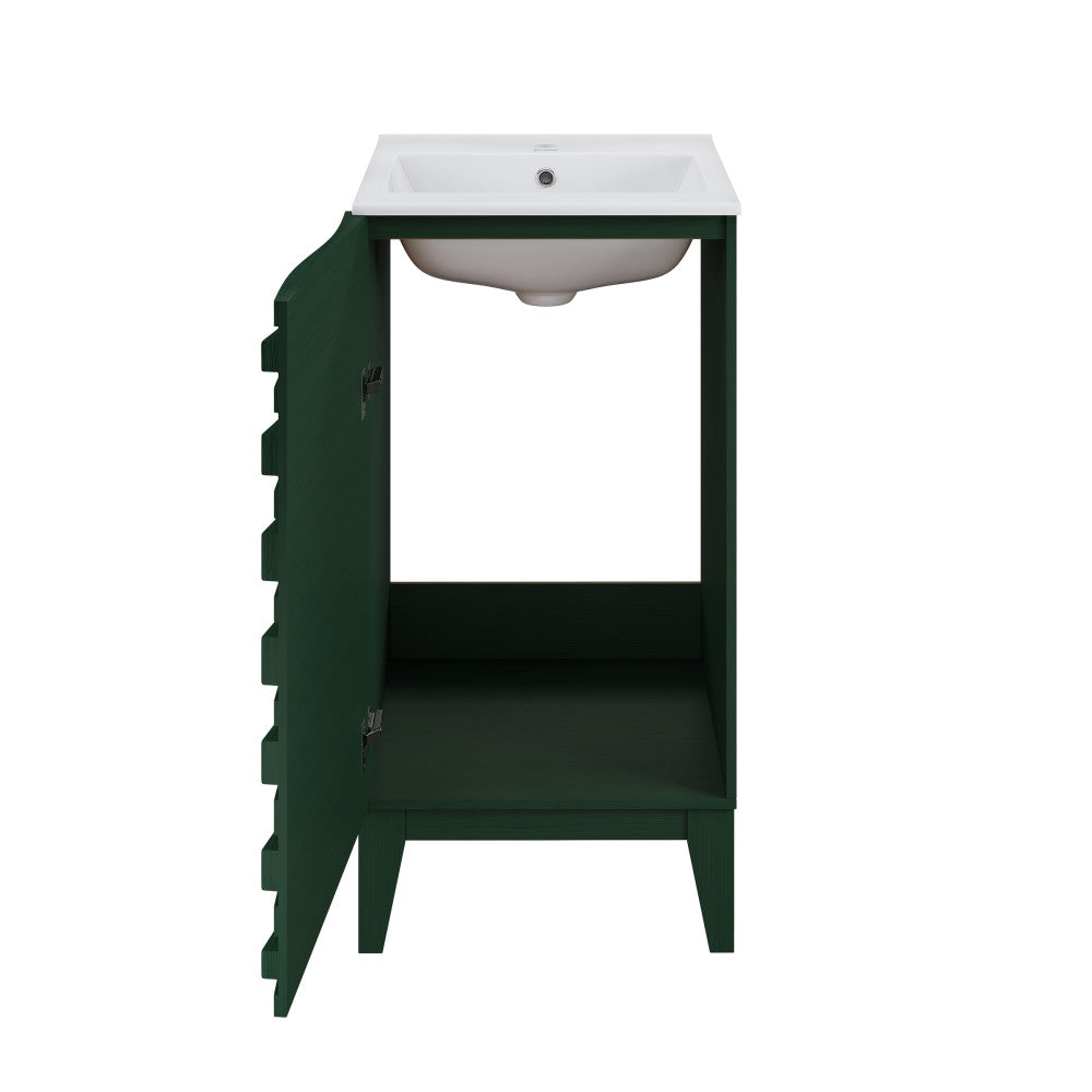 Cascade 18" Freestanding Bathroom Vanity in Green Oak with Sink Top