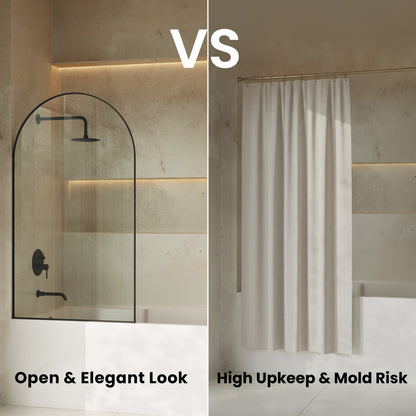Porte 34 x 58 Framed Fixed 3/8 in. (10mm) Clear Tempered Glass Tub Door with Black Matte Frame