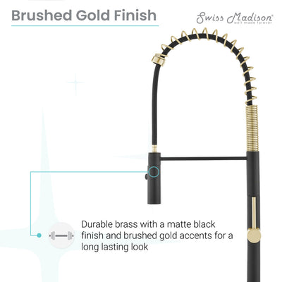 Chalet Single Handle, Pull-Down Kitchen Faucet in Brushed Gold and Black