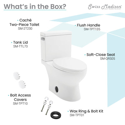 Cache Two-Piece Elongated Toilet Left Side Flush Handle Toilet 1.28 gpf