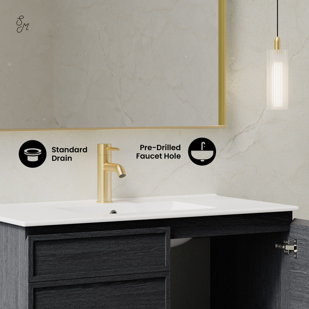 St. Tropez 36" Wall-Mounted Bathroom Vanity in Black Oak with Sink Top