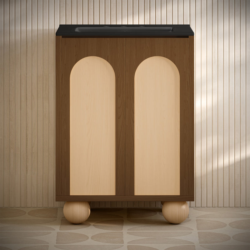 Plaisir II 24" Freestanding Bathroom Vanity in Brown Oak with Black 3-Hole Widespread Sink Top