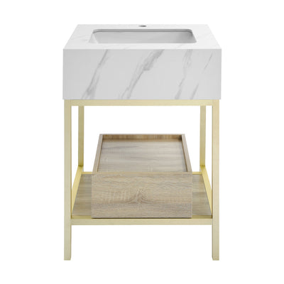 Beau 24" Open Shelf Natural Oak Frame Freestanding Bathroom Vanity with Sink Top