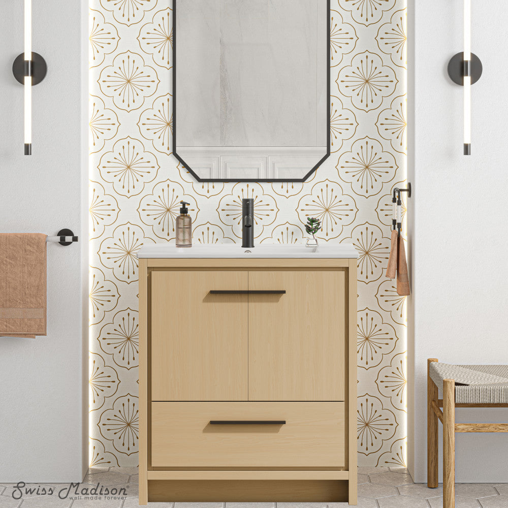 Virage 30" Freestanding Bathroom Vanity in Natural Oak with Sink Top