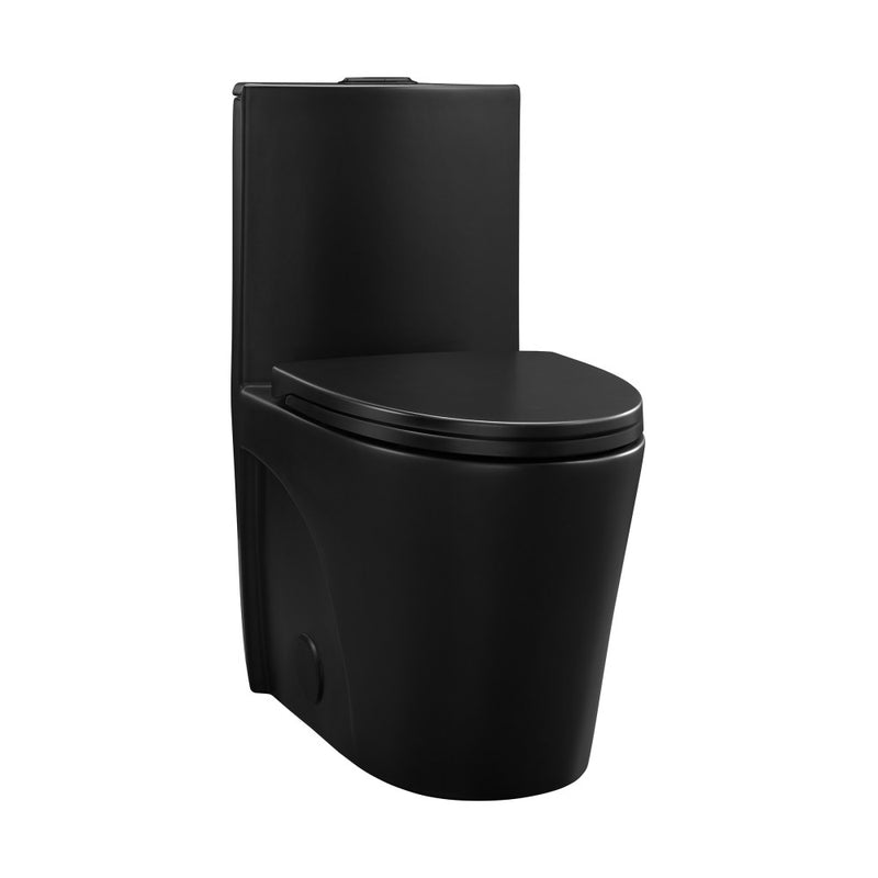 St. Tropez One Piece Elongated Toilet Dual Vortex™ Flush in Matte Black, Black Hardware 1.1/1.6 gpf