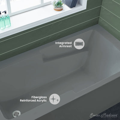 Voltaire 60" x 32" Left-Hand Drain Alcove Bathtub with Apron and Armrest in Matte Gray