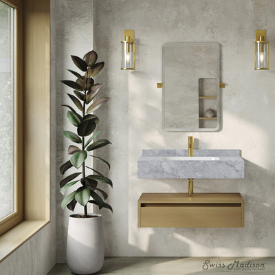 Avancer 36" Wall-Mounted Bathroom Vanity in Natural Oak with Storm Gray Sink Top