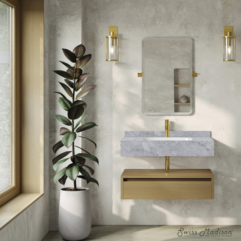 Avancer 36" Wall-Mounted Bathroom Vanity in Natural Oak with Storm Gray Sink Top