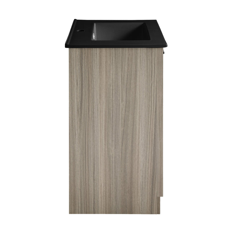 Burdon 24 in. Brown Oak Bathroom Vanity With Black Ceramic Sink Top