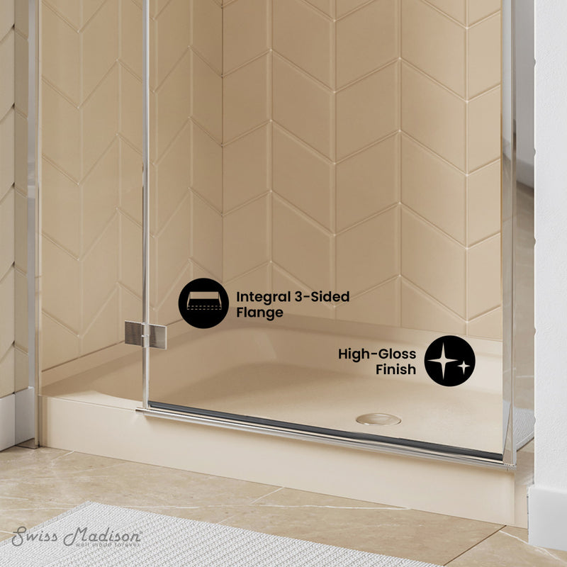 Voltaire 48" x 36" Single-Threshold, Center Drain, Shower Base in Bisque