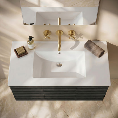 36" Zero Hole Vanity Sink Top in Glossy White