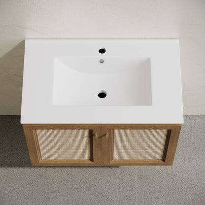 Classe 30" Wall-Mounted Bathroom Vanity in Brown Oak with Single Faucet Hole Vanity Top