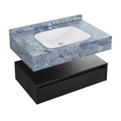 Avancer 36" Wall-Mounted Bathroom Vanity in Black Oak with Blue Celeste Sink Top