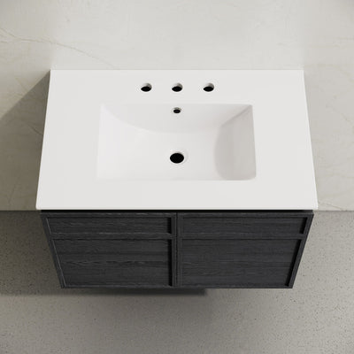 St. Tropez 30" Wall-Mounted Bathroom Vanity in Black Oak with 3-Hole Widespread Sink Top
