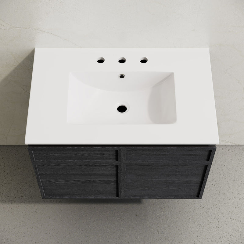 St. Tropez 30" Wall-Mounted Bathroom Vanity in Black Oak with 3-Hole Widespread Sink Top