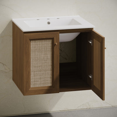 Classe 24" Wall-Mounted Bathroom Vanity in Brown Oak with Widespread Faucet Holes Vanity Top