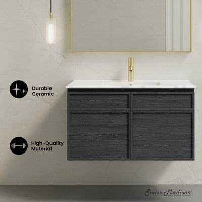 St. Tropez 36" Wall-Mounted Bathroom Vanity in Black Oak with Sink Top